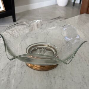Vintage Mid Century Glass Bowl with Brass Base